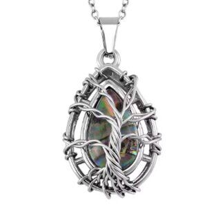 Stunning Abalone Shell Tree of Life Pendant Necklace in Stainless Steel